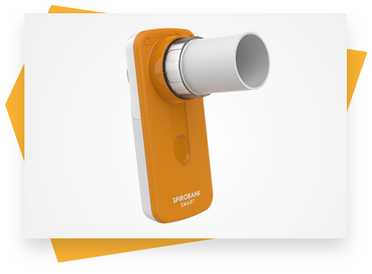Photo of a Spirobank Smart on a white and orange abstract background.